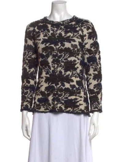 Pre-owned Tory Burch Floral Print Crew Neck Sweater In Neutrals