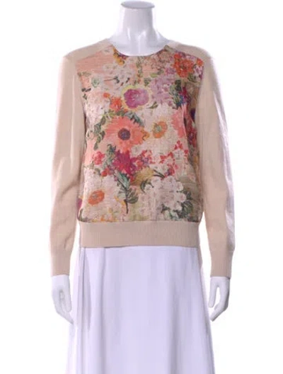 Pre-owned Tory Burch Floral Print Crew Neck Sweater In Pink