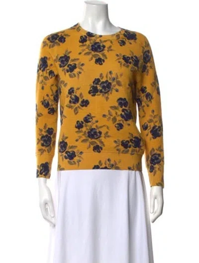 Pre-owned Tory Burch Floral Print Crew Neck Sweater In Yellow
