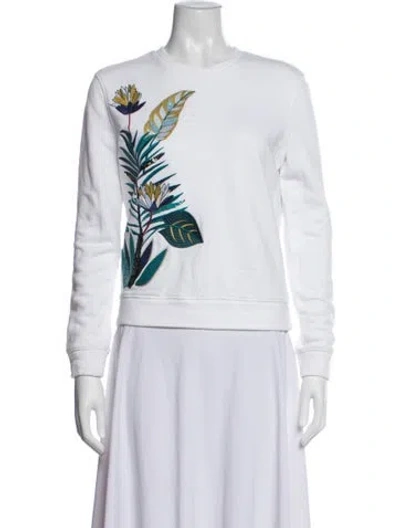 Pre-owned Tory Burch Floral Print Crew Neck Sweatshirt In White