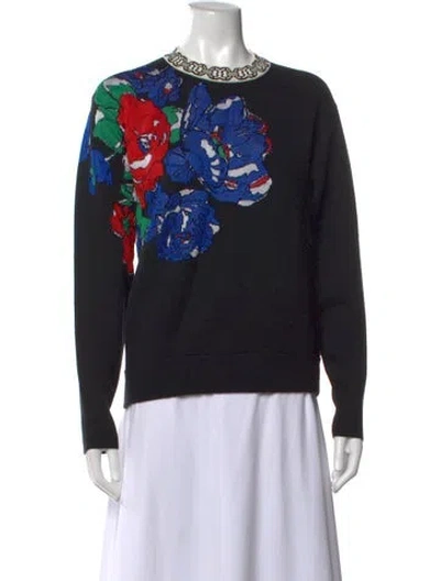 Pre-owned Tory Burch Floral Print Crew Neck Top In Black