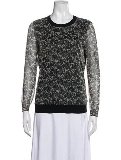 Pre-owned Tory Burch Floral Print Crew Neck Top In Black