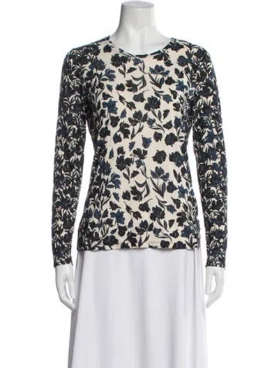 Pre-owned Tory Burch Floral Print Crew Neck Top In Blue