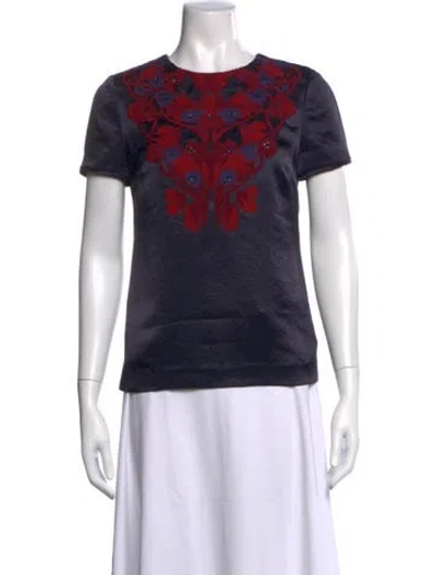 Pre-owned Tory Burch Floral Print Crew Neck Top In Blue