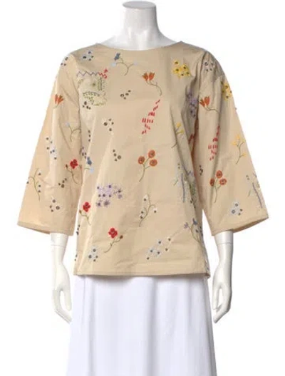 Pre-owned Tory Burch Floral Print Crew Neck Top In Neutral