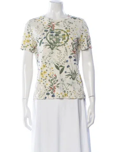 Pre-owned Tory Burch Floral Print Crew Neck Top In Neutral