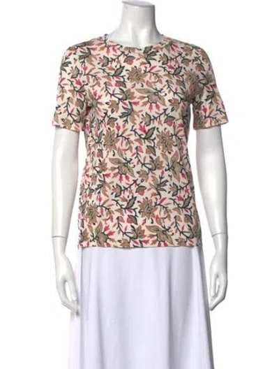 Pre-owned Tory Burch Floral Print Crew Neck Top In Neutral