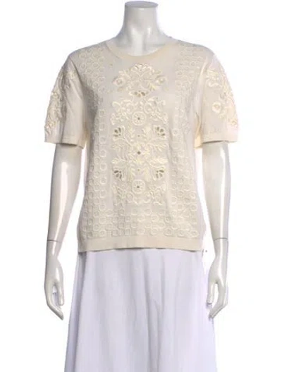 Pre-owned Tory Burch Floral Print Crew Neck Top In Neutrals