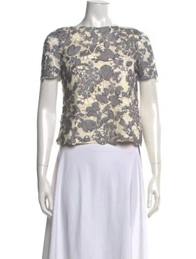 Pre-owned Tory Burch Floral Print Crew Neck Top In Neutrals