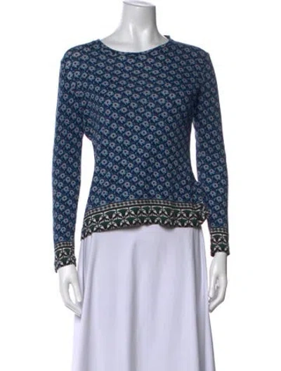 Pre-owned Tory Burch Floral Print Crew Neck Top In Neutrals