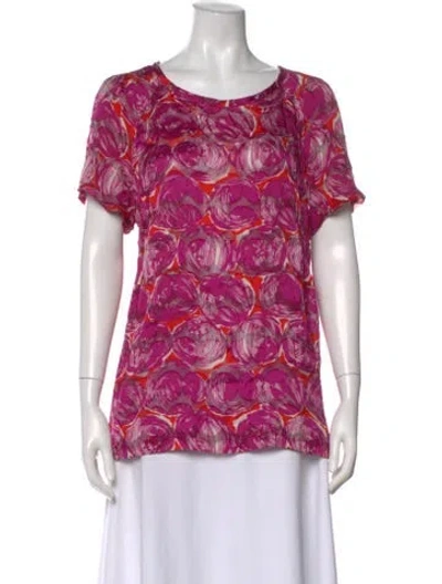Pre-owned Tory Burch Floral Print Crew Neck Top In Purple