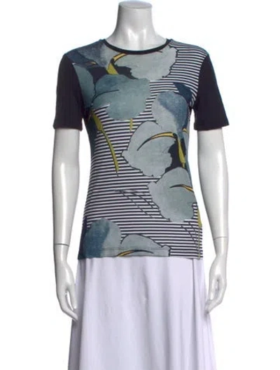 Pre-owned Tory Burch Floral Print Crew Neck T-shirt In Blue