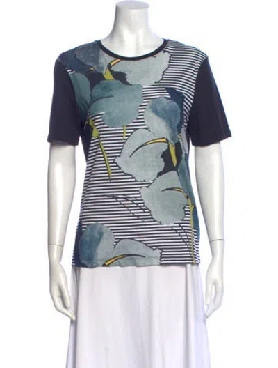 Pre-owned Tory Burch Floral Print Crew Neck T-shirt In Grey