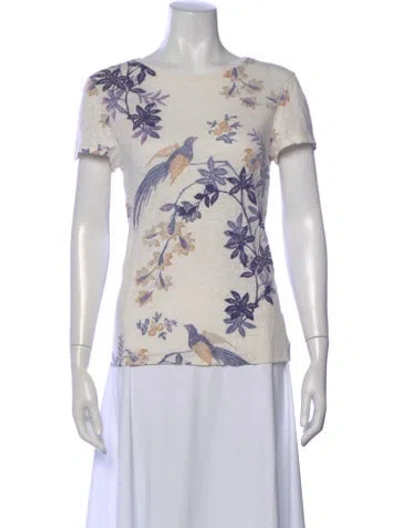 Pre-owned Tory Burch Floral Print Crew Neck T-shirt In Neutral