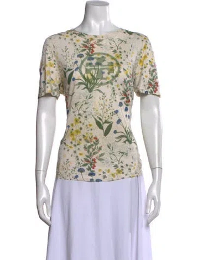Pre-owned Tory Burch Floral Print Crew Neck T-shirt In Neutral