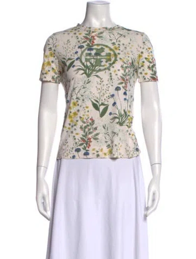 Pre-owned Tory Burch Floral Print Crew Neck T-shirt In Neutral