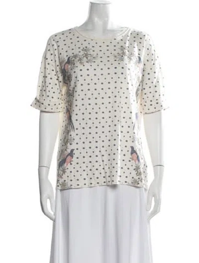 Pre-owned Tory Burch Floral Print Crew Neck T-shirt In Neutrals