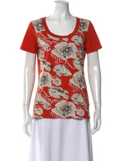 Pre-owned Tory Burch Floral Print Crew Neck T-shirt In Orange