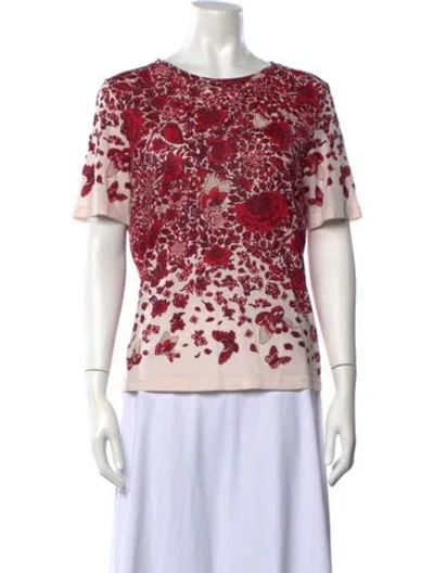 Pre-owned Tory Burch Floral Print Crew Neck T-shirt In Red