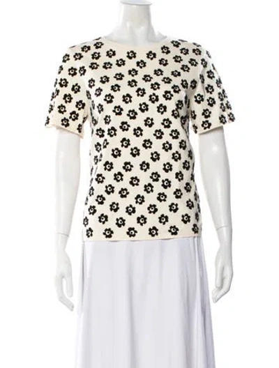 Pre-owned Tory Burch Floral Print Crew Neck T-shirt W/ Tags In Yellow