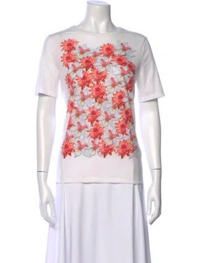 Pre-owned Tory Burch Floral Print Crew Neck T-shirt In White