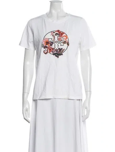 Pre-owned Tory Burch Floral Print Crew Neck T-shirt In White