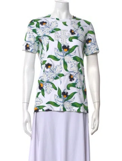Pre-owned Tory Burch Floral Print Crew Neck T-shirt In White