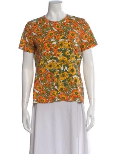 Pre-owned Tory Burch Floral Print Crew Neck T-shirt In Yellow
