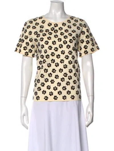 Pre-owned Tory Burch Floral Print Crew Neck T-shirt In Yellow