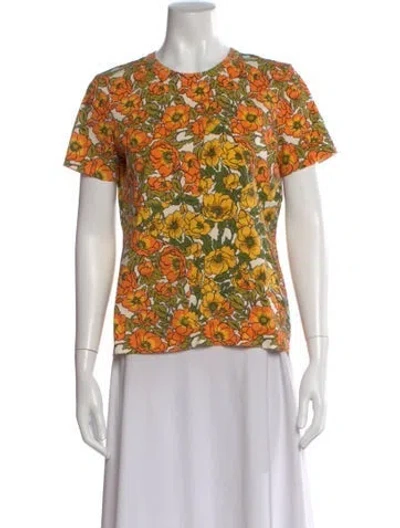Pre-owned Tory Burch Floral Print Crew Neck T-shirt In Yellow