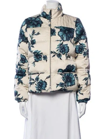 Pre-owned Tory Burch Floral Print Down Jacket In Neutrals