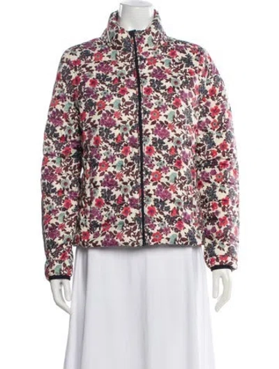 Pre-owned Tory Burch Floral Print Down Jacket In Pink