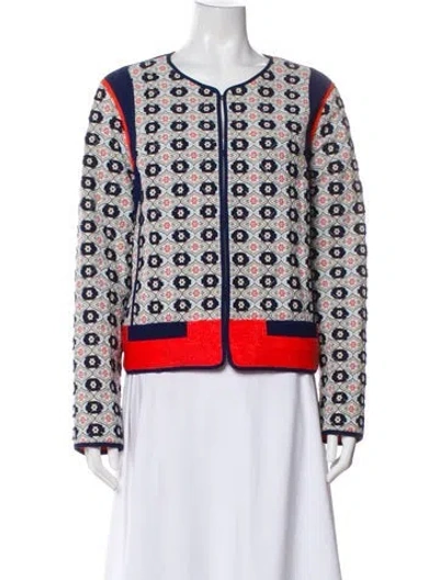 Pre-owned Tory Burch Floral Print Evening Jacket In Blue