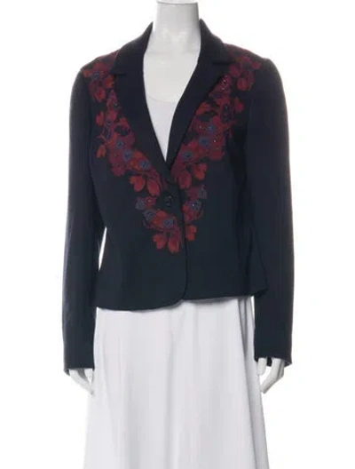 Pre-owned Tory Burch Floral Print Evening Jacket In Blue