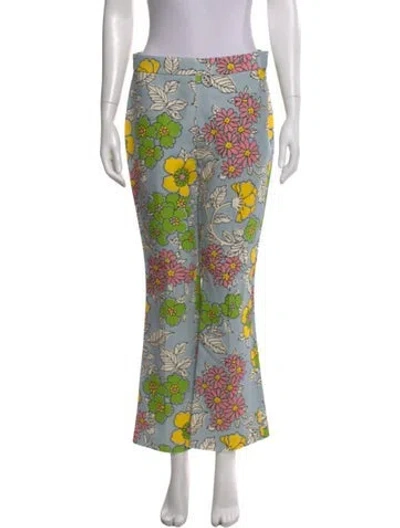 Pre-owned Tory Burch Floral Print Flared Pants In Gray