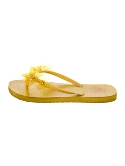 Pre-owned Tory Burch Floral Print Flip Flops In Yellow