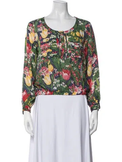 Pre-owned Tory Burch Floral Print Jacket In Green