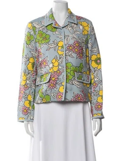 Pre-owned Tory Burch Floral Print Jacket W/ Tags In Blue