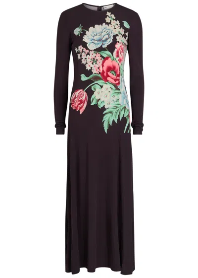 Tory Burch Floral-print Jersey-mesh Midi Dress In Green