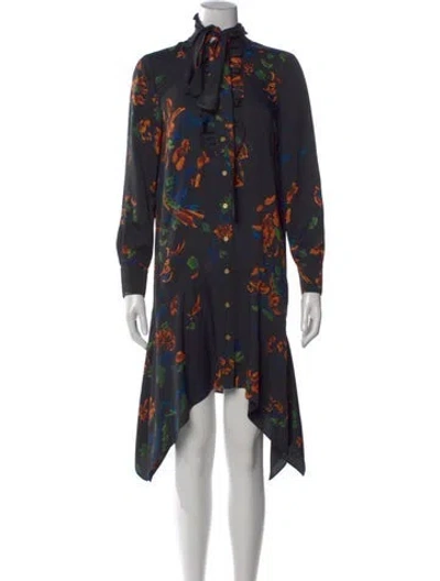 Pre-owned Tory Burch Floral Print Knee-length Dress In Black