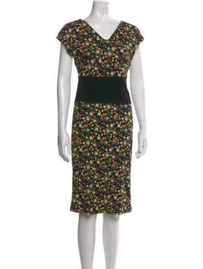 Pre-owned Tory Burch Floral Print Knee-length Dress In Black