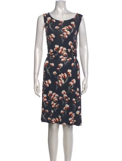 Pre-owned Tory Burch Floral Print Knee-length Dress In Blue