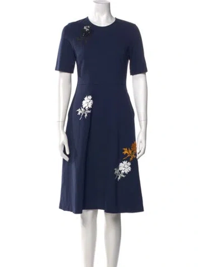 Pre-owned Tory Burch Floral Print Knee-length Dress In Blue
