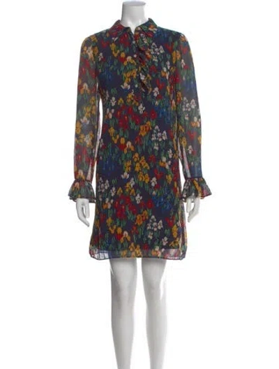 Pre-owned Tory Burch Floral Print Knee-length Dress In Blue