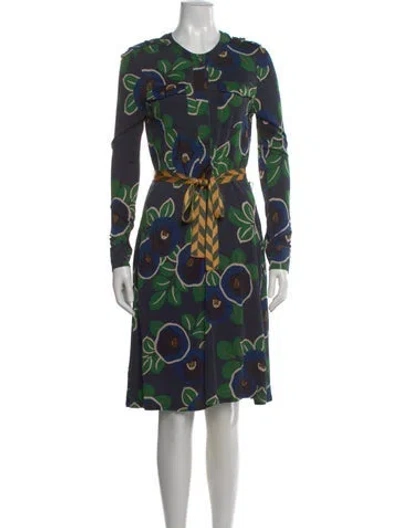 Pre-owned Tory Burch Floral Print Knee-length Dress In Blue