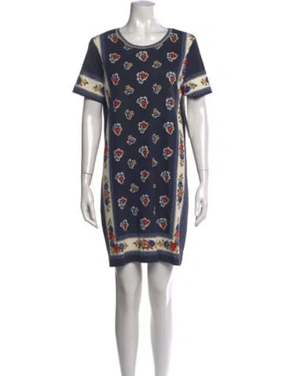 Pre-owned Tory Burch Floral Print Knee-length Dress In Blue