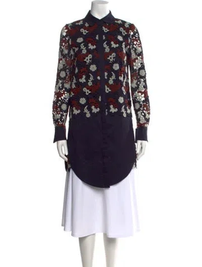 Pre-owned Tory Burch Floral Print Knee-length Dress In Blue