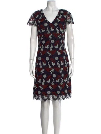 Pre-owned Tory Burch Floral Print Knee-length Dress In Blue
