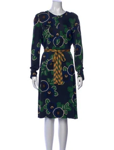 Pre-owned Tory Burch Floral Print Knee-length Dress In Blue
