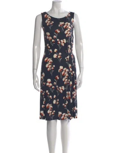 Pre-owned Tory Burch Floral Print Knee-length Dress In Gray